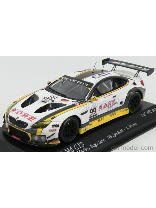 Minichamps - Bmw 6-Series M6 Gt3 Team Rowe Racing N 99 Winner 24H Spa 2016 A.Sims - P.Eng - M.Martin White Yellow Black