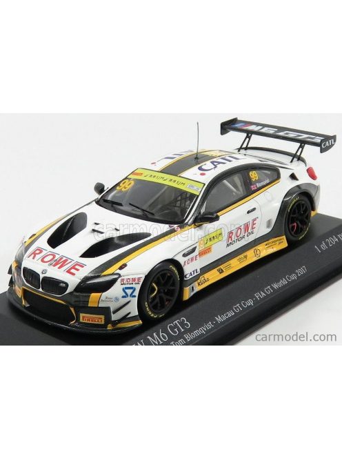 Minichamps - Bmw 6-Series M6 Gt3 Team Rowe Blomqvist Racing N 99 Macau Gt Cup Fia Gt World Cup 2017 R.Blomqvist White Yellow