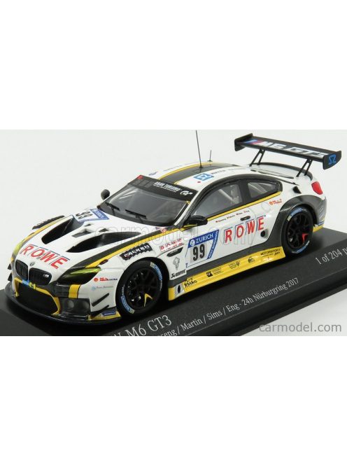 Minichamps - Bmw 6-Series M6 Gt3 Team Rowe Racing N 99 24H Nurburgring 2017 P.Eng - M.Martin - M.Basseng - A.Sims White Yellow