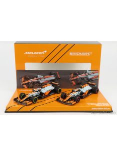   Minichamps - Mclaren F1 Set 2X Mcl35L Mercedes M12 Eq Power+ Team Mclaren N 3 Monaco Gp 2021 Daniel Ricciardo + N 4 3Rd Monaco Gp 2021 Lando Norris Orange Light Blue