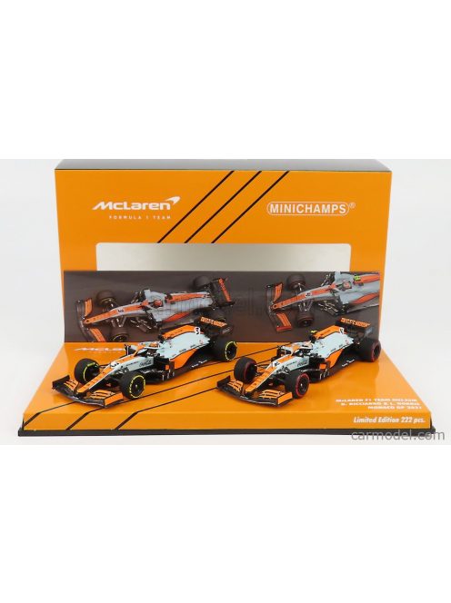 Minichamps - Mclaren F1 Set 2X Mcl35L Mercedes M12 Eq Power+ Team Mclaren N 3 Monaco Gp 2021 Daniel Ricciardo + N 4 3Rd Monaco Gp 2021 Lando Norris Orange Light Blue