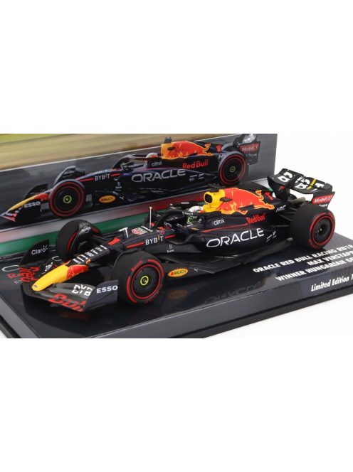 Minichamps - RED BULL F1  RB18 TEAM ORACLE RED BULL RACING N 1 WORLD CHAMPION WINNER HUNGARIAN GP 2022 MAX VERSTAPPEN MATT BLUE YELLOW RED