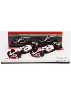   Minichamps - Haas F1 Set 2X Vf-22 Ferrari Team Haas N 20 5Th Bahrain Gp 2022 Kevin Magnussen + N 47 Bahrain Gp 2022 Mick Schumacher White Black Red