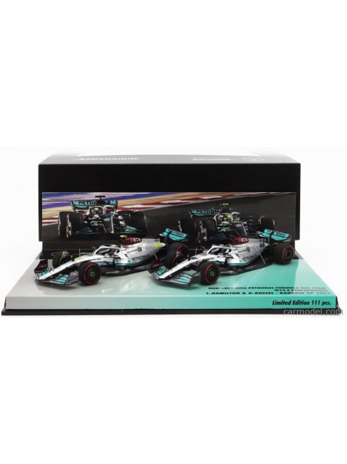 Minichamps - Mercedes Gp F1 Set 2X W13E Team Mercedes-Amg Petronas F1 N 44 3Rd Bahrain Gp 2022 Lewis Hamilton + N 63 4Th Bahrain Gp 2022 George Russel Silver Green