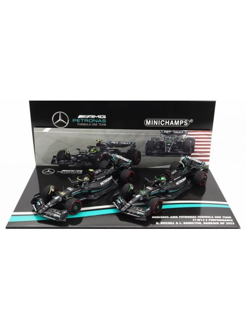 Minichamps - MERCEDES GP SET F1 2X W14 TEAM MERCEDES-AMG PETRONAS FORMULA ONE N 44 5th BAHRAIN GP 2023 LEWIS HAMILTON + N 63 7th BAHRAIN GP 2023 GEORGE RUSSEL MATT BLACK