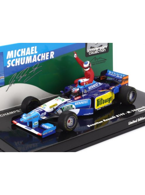 Minichamps - BENETTON F1  B195 TEAM MILD SEVEN RENAULT N 1 WORLD CHAMPION 5th CANADA GP 1995 MICHAEL SCHUMACHER AND JEAN ALESI TAXI RIDE FIGURES BLUE YELLOW