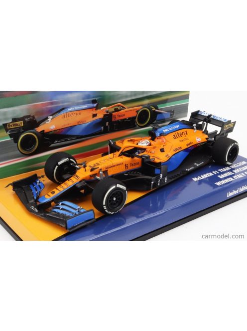 Minichamps - Mclaren F1 Mcl35L Mercedes M12 Eq Power+ Team Mclaren N 3 Winner Monza Italy Gp 2021 Daniel Ricciardo Orange Light Blue