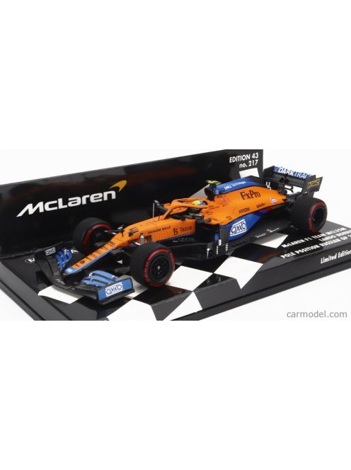 Minichamps - Mclaren F1  Mcl35L Mercedes M12 Eq Power+ Team Mclaren N 4 Pole Position Sotchi Russian Gp 2021 Lando Norris Orange Light Blue