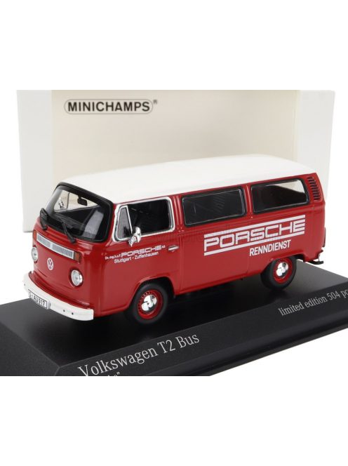 Minichamps - VOLKSWAGEN T2 MINIBUS PORSCHE RENNDIENST 1972 RED WHITE