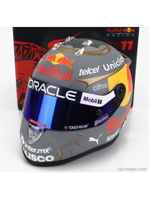 Mini Helmet - Schuberth Helmet F1 Casco Helmet Red Bull Rb18 Team Oracle Red Bull Racing N 11 Brazilian Gp 2022 Sergio Perez Matt Grey Yellow