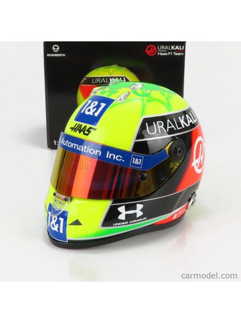 Mini Helmet - Schuberth Helmet F1 Casco Helmet Vf-21 Team Uralkali N 47 Season 2021 Mick Schumacher Green Red Black Yellow