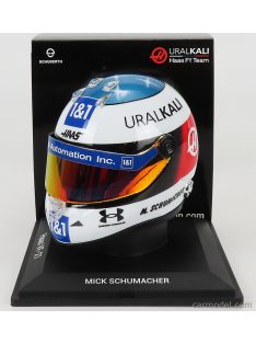   Mini Helmet - Schuberth Helmet F1 Casco Helmet Team Haas Vf-21 Belgian Gp Spa 2021 Mick Schumacher White Blue Red Yellow