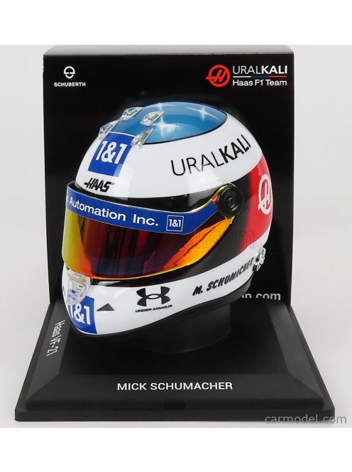 Mini Helmet - Schuberth Helmet F1 Casco Helmet Team Haas Vf-21 Belgian Gp Spa 2021 Mick Schumacher White Blue Red Yellow