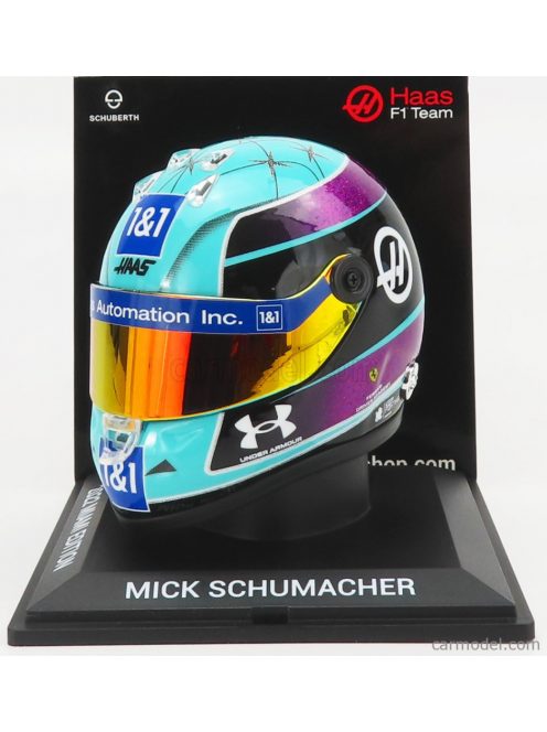 Mini Helmet - Schuberth Helmet F1 Casco Helmet Vf-22 Team Haas N 47 Miami Gp 2022 Mick Schumacher Light Blue Black