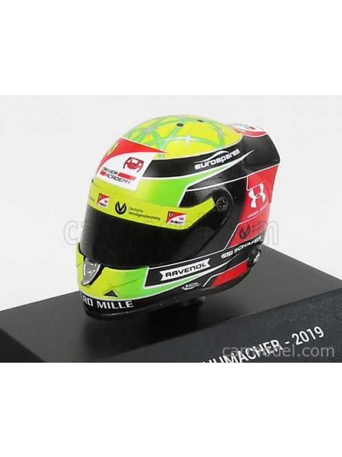 Mini Helmet - Schuberth Helmet F2 Keyring Helmet Dallara Team Prema Racing N 9 Season Mick Schumacher 2019 Yellow Green Red Black