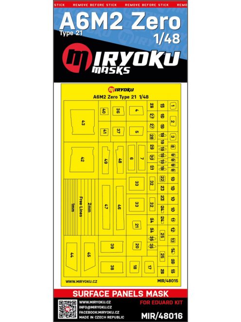 Miryoku - 1/48 A6M2 Zero Type 21 -  SURFACE PANELS MASK