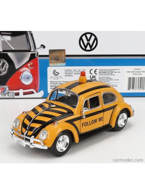 Motor-Max - Volkswagen Beetle Airport Follow Me Service Car 1968 Yellow Black