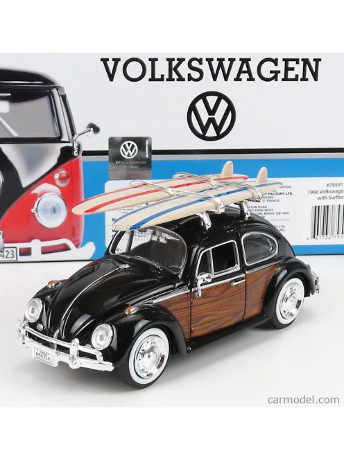 Motor-Max - Volkswagen Beetle With Surfboard 1968 Black Wood