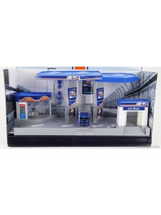   Motor-Max - Accessories Diorama Gulf Electronic Gas Station With Tanker Truck Blue Orange