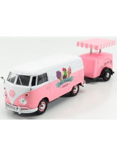   Motor-Max - VOLKSWAGEN T1 TYPE 2 VAN ICE CREAM WITH TRAILER 1962 WHITE PINK