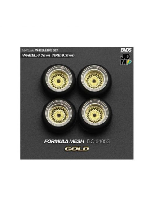 Mothobby/Bnds - 1:64 Formula Mesh (Wheel: 6.7Mm, Tyre: 8.3Mm) Gold - Wheel & Tyre Set - 4 Pcs