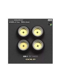   Mothobby/Bnds - 1:64 Mk-1 (Wheel: 6.7Mm, Tyre: 8.3Mm) Gold - Wheel & Tyre Set - 4 Pcs