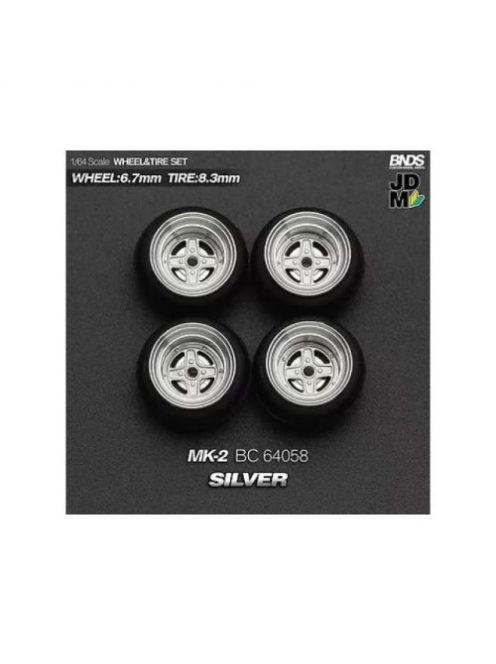 Mothobby/Bnds - 1:64 Mk-2 (Wheel: 6.7Mm, Tyre: 8.3Mm) Silver - Wheel & Tyre Set - 4 Pcs