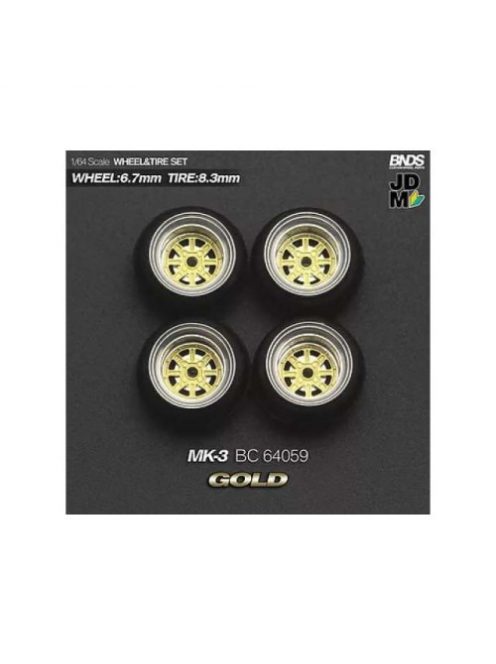 Mothobby/Bnds - 1:64 Mk-3 (Wheel: 6.7Mm, Tyre: 8.3Mm) Gold - Wheel & Tyre Set - 4 Pcs