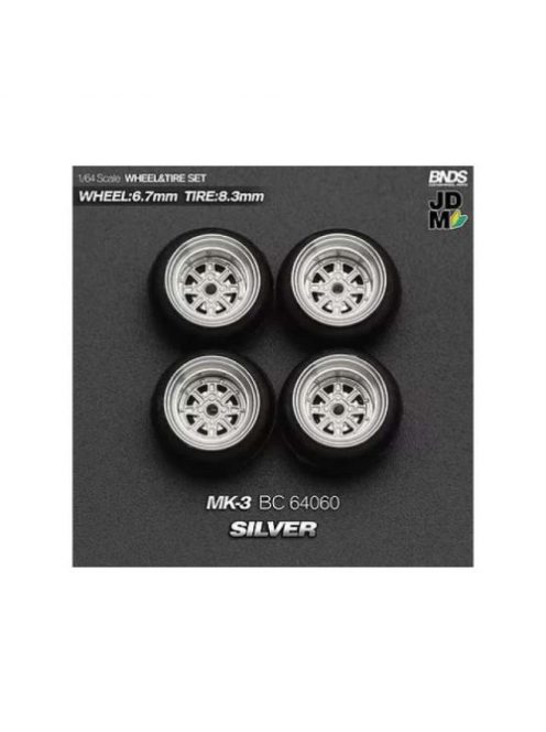 Mothobby/Bnds - 1:64 Mk-3 (Wheel: 6.7Mm, Tyre: 8.3Mm) Silver - Wheel & Tyre Set - 4 Pcs