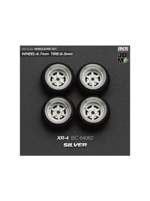 Mothobby/Bnds - 1:64 Xr-4 (Wheel: 6.7Mm, Tyre: 8.3Mm) Silver - Wheel & Tyre Set - 4 Pcs