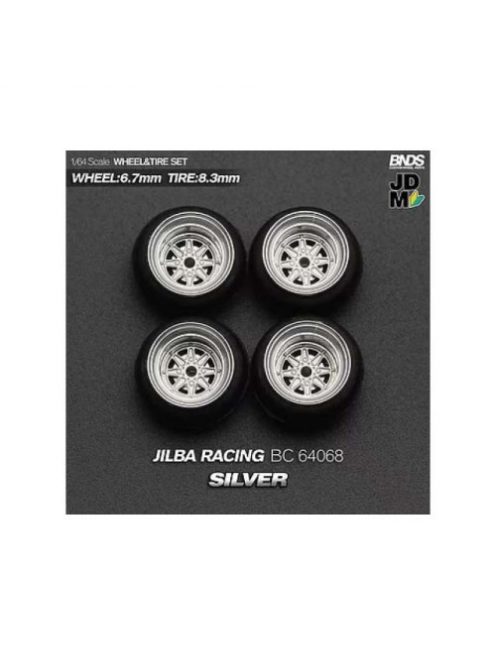 Mothobby/Bnds - 1:64 Jilba Racing (Wheel: 6.7Mm, Tyre: 8.3Mm) Silver - Wheel & Tyre Set - 4 Pcs