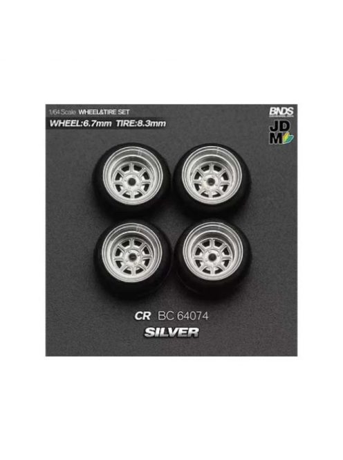 Mothobby/Bnds - 1:64 Hayashi Cr (Wheel: 6.7Mm, Tyre: 8.3Mm) Silver - Wheel & Tyre Set - 4 Pcs