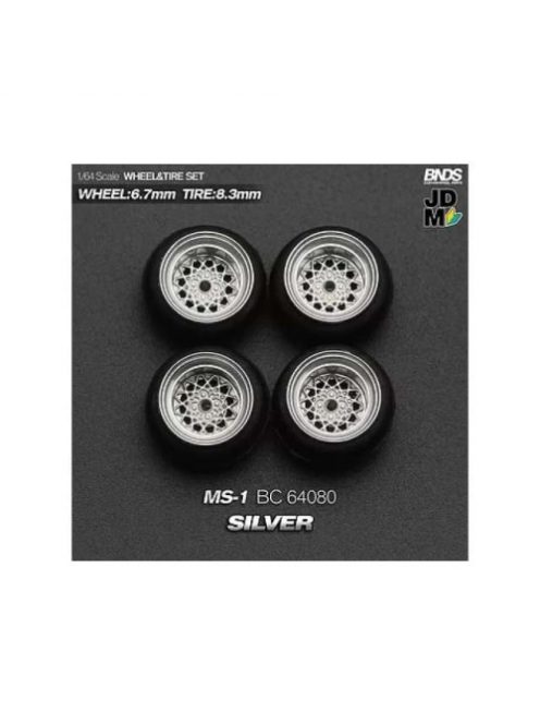 Mothobby/Bnds - 1:64 Manaray Ms-I (Wheel: 6.7Mm, Tyre: 8.3Mm) Silver - Wheel & Tyre Set - 4 Pcs