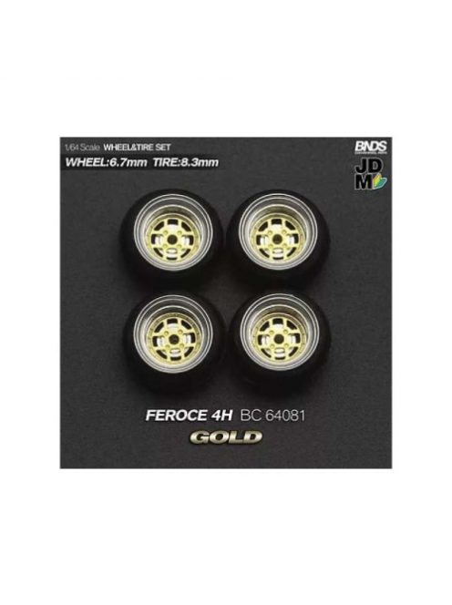 Mothobby/Bnds - 1:64 August Feroce (Wheel: 6.7Mm, Tyre: 8.3Mm) Gold - Wheel & Tyre Set - 4 Pcs