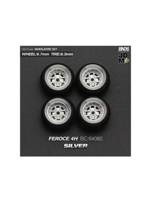 Mothobby/Bnds - 1:64 August Feroce (Wheel: 6.7Mm, Tyre: 8.3Mm) Silver - Wheel & Tyre Set - 4 Pcs