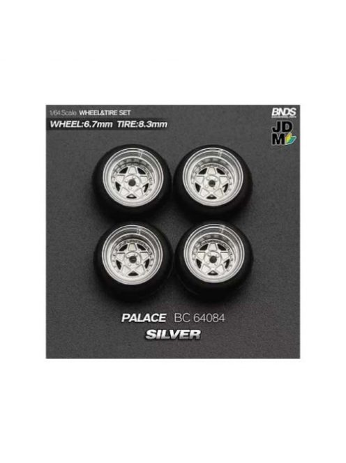 Mothobby/Bnds - 1:64 Hayashi Palace (Wheel: 6.7Mm, Tyre: 8.3Mm) Silver - Wheel & Tyre Set - 4 Pcs