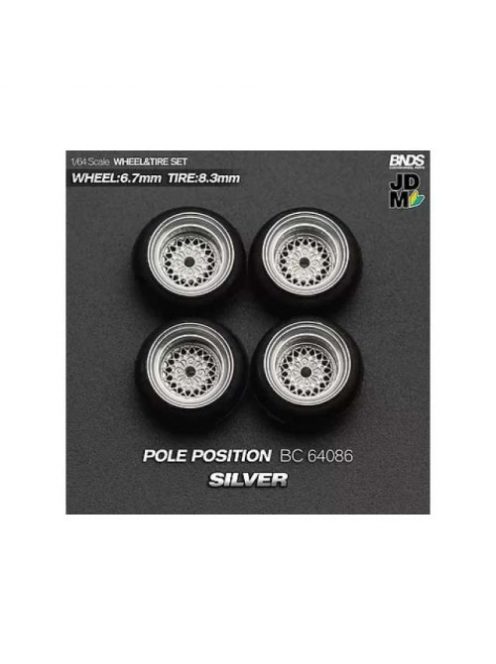 Mothobby/Bnds - 1:64 Pole Position (Wheel: 6.7Mm, Tyre: 8.3Mm) Silver - Wheel & Tyre Set - 4 Pcs