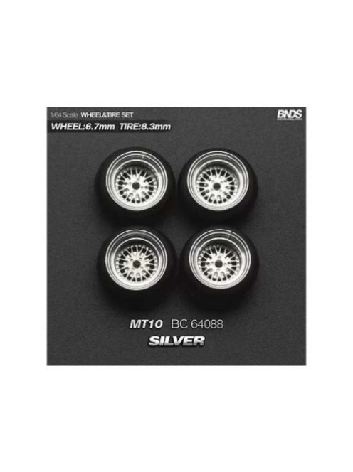 Mothobby/Bnds - 1:64 Mst Mt10 (Wheel: 6.7Mm, Tyre: 8.3Mm) Silver - Wheel & Tyre Set - 4 Pcs