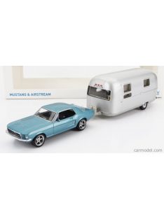   Norev - Ford Usa Mustang Coupe 1968 With Airstream Caravan Roulotte Light Blue Met