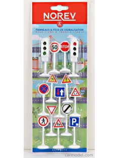   Norev - Accessories Segnali Stradali + Semaforo Rosso E Verde - Traffic Signs Cm. 5.5 - Green And Red Traffic-Lights Cm. 6.8 White