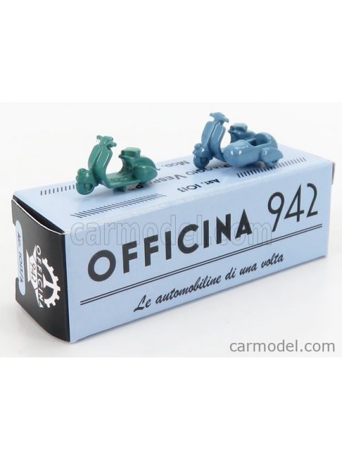 Officina-942 - Piaggio Set 2X Vespa 98 + Vespa 98 Sidecar 1946 Green Light Blue