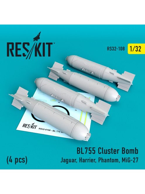 Reskit - BL755 Cluster bombs (4 pcs) (Jaguar, Harrier, Phantom, MiG-27) (1/32)