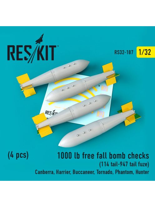 Reskit - 1000 lb free fall bombs checks 114 tail-947 tail fuze (4 pcs) (Canberra, Harrier, Buccaneer, Tornado