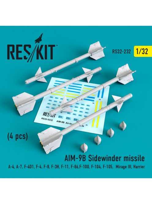 Reskit - AIM-9B Sidewinder missiles (4 pcs) (A-4, A-7, F-4D1, F-4, F-8, F-3H, F-11, F-86,F-100, F-104, F-105,