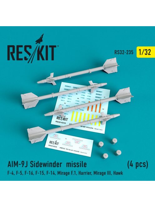 Reskit - AIM-9J Sidewinder missiles (4 pcs) (F-4, F-5, F-16, F-15, F-14, Mirage F.1, Harrier, Mirage III, Haw