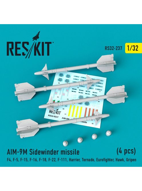 Reskit - AIM-9M Sidewinder missiles (4 pcs) (F4, F-5, F-15, F-16, F-18, F-22, F-111, Harrier, Tornado, Eurofi