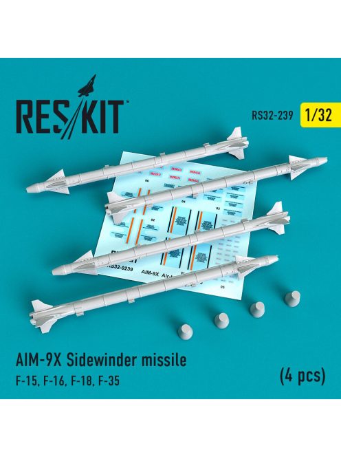 Reskit - AIM-9X Sidewinder missiles (4 pcs) (F-15, F-16, F-18, F-35) (1/32)