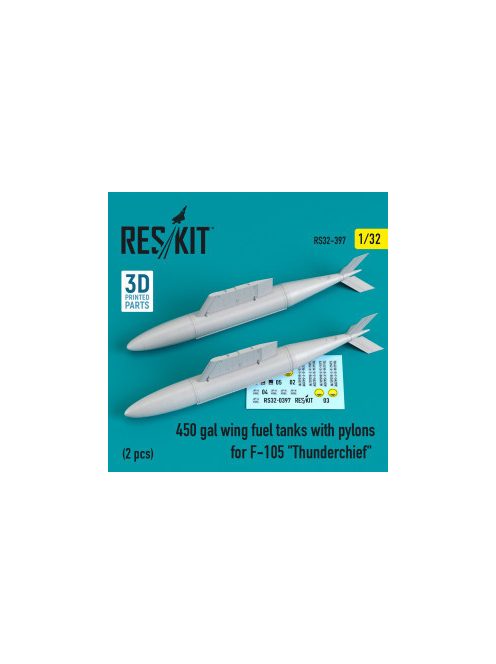Reskit - 450 gal wing fuel tanks with pylons for F-105 "Thunderchief" (2 pcs) (1/32)
