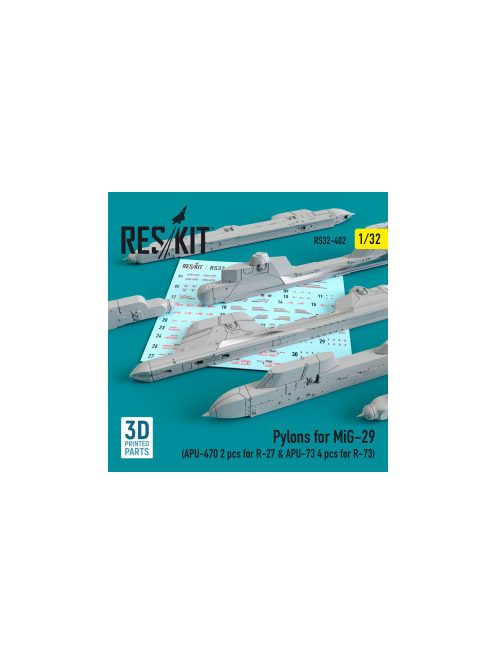 Reskit - Pylons for MiG-29 (APU-470 2 pcs for R-27 & APU-73 4 pcs for R-73) (1/32)