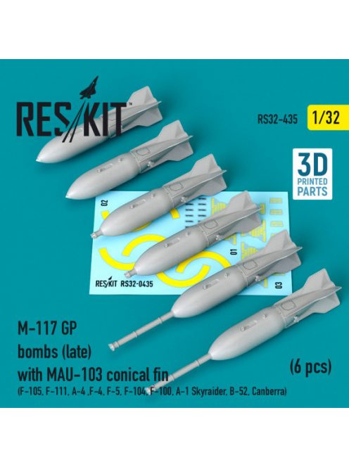 Reskit - M-117 GP bombs (late) with MAU-103 conical fin (6 pcs) (F-105, F-111, A-4 ,F-4, F-5, F-104, F-100, A